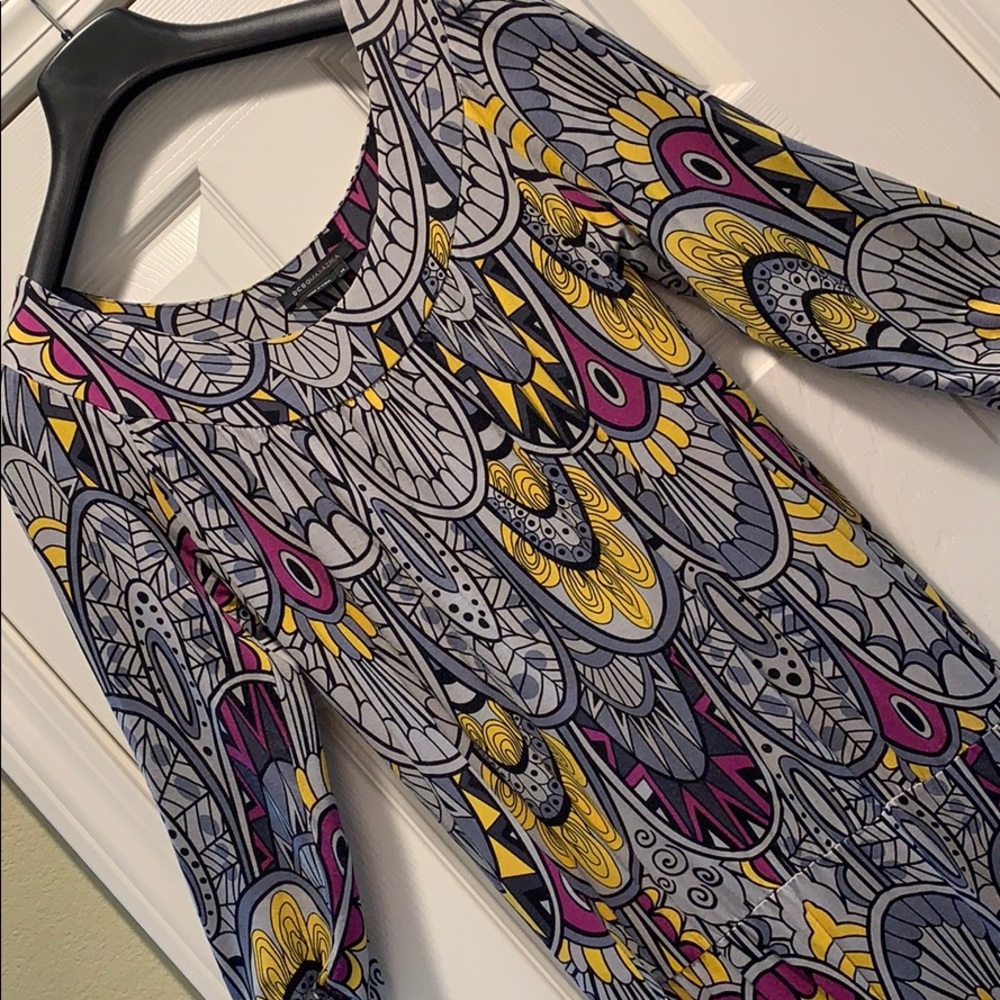 BCBG Maxazria half circle neck multicolored dress